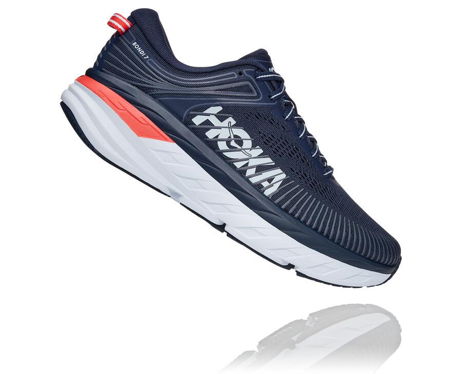 Tenis Hoka One One Mujer Azul Marino/Blancos - Bondi 7 - JART94508